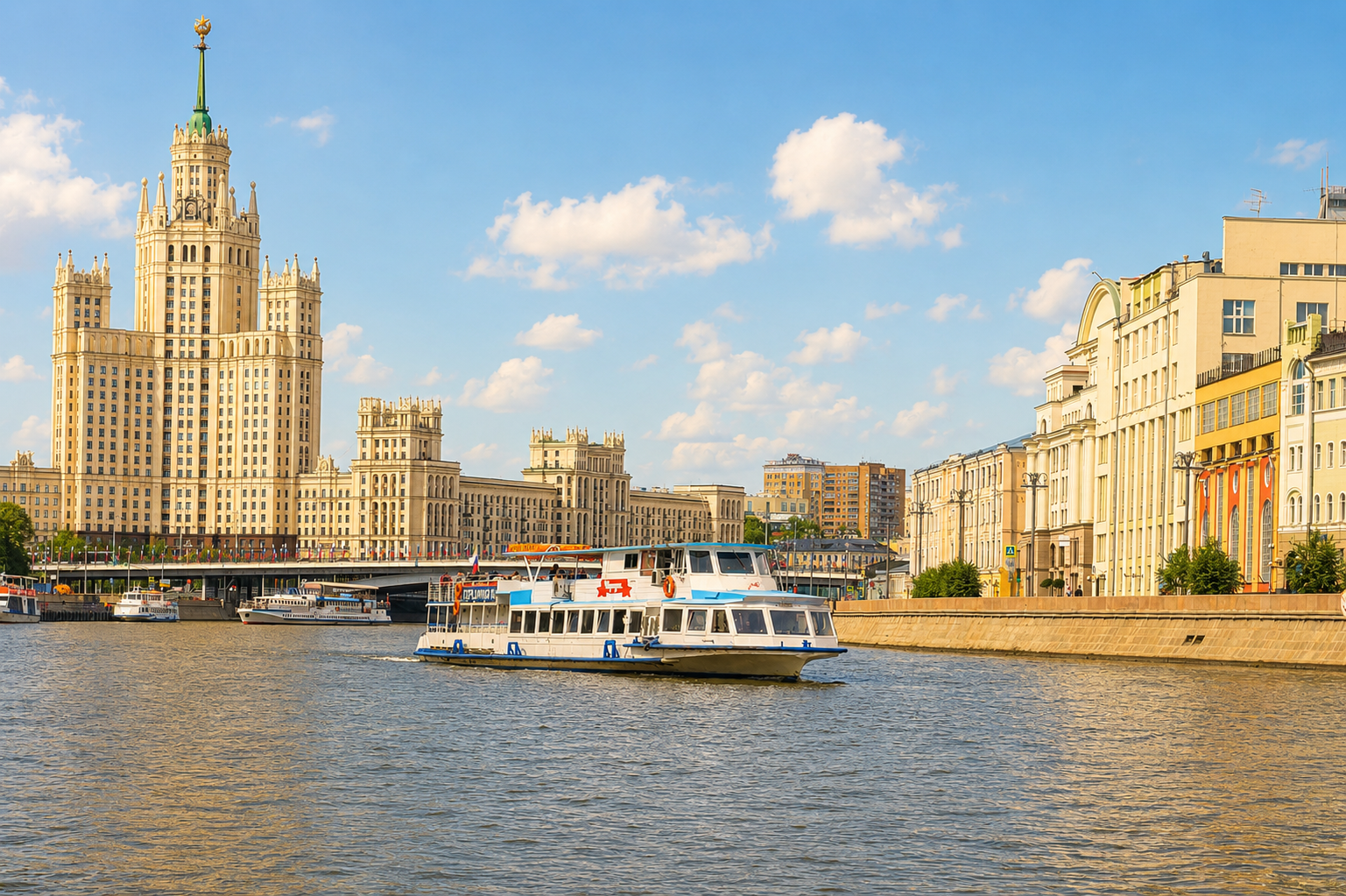 Прогулка на комфортабельном теплоходе «Флагман» от «Китай-города» до Нескучного сада со скидкой 50%