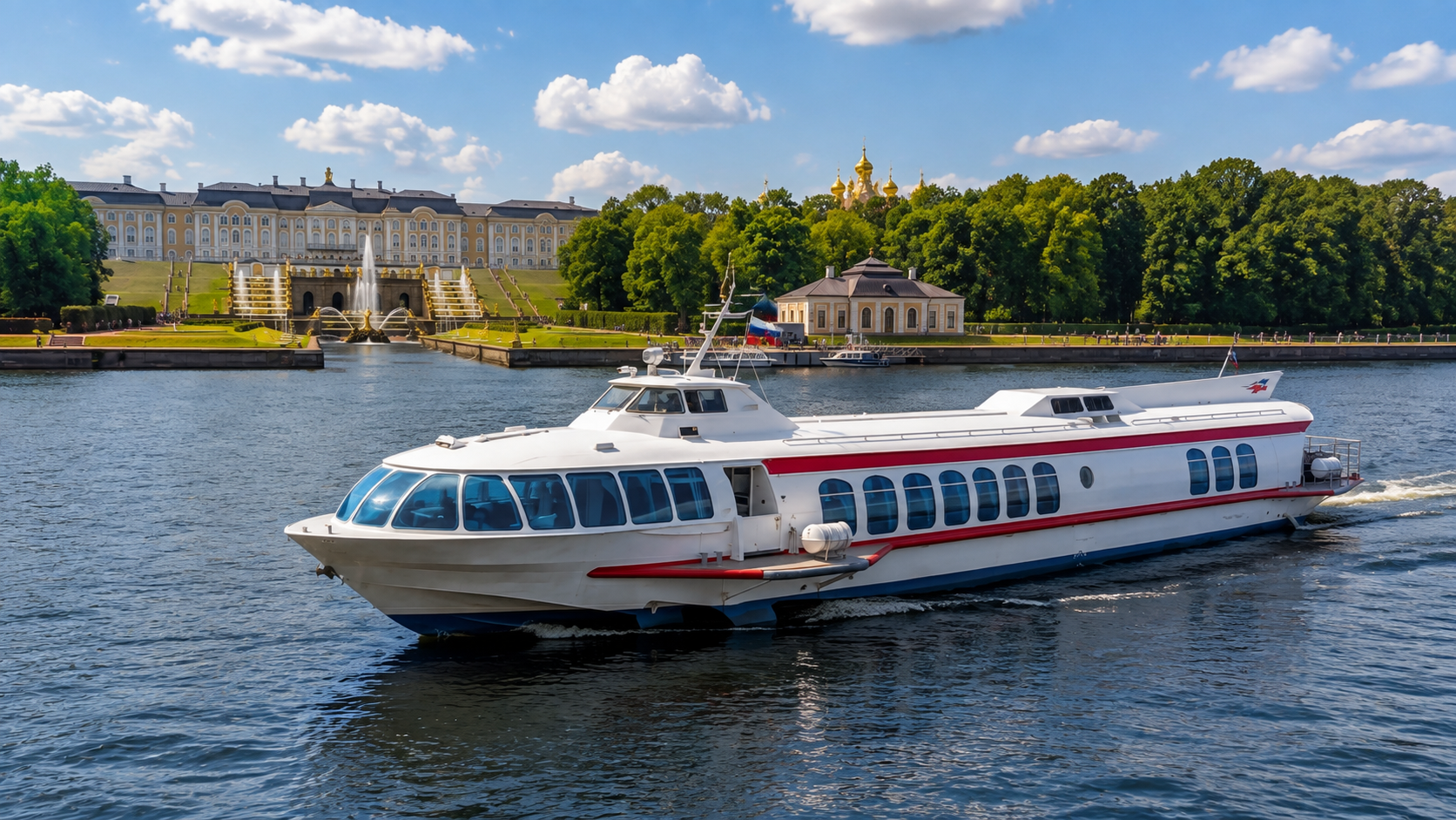 Поездка на «Метеоре» по маршруту «СПб — ГМЗ Петергоф» от Адмиралтейства Поездка на «Метеоре» по маршруту «СПб — ГМЗ Петергоф» от Адмиралтейства со скидкой 35%
